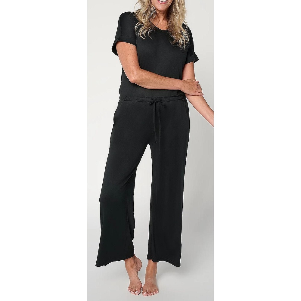 Muk Luks‎ Petite Dolman Sleeve Cropped Jersey Pant Jumpsuit - Black - Size XLP